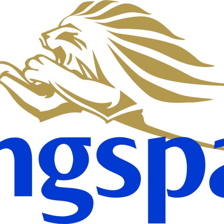 Kingspan logo in blue with a lion jumping to the left above it