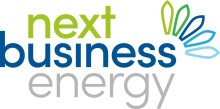 Next Business Energy logo with 5 multicoloured leaves to the right